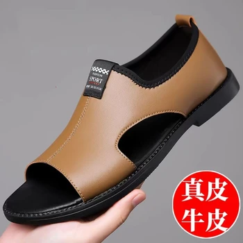 Sandali da uomo Scarpe casual di marca Pantofole da uomo moda outdoor Scarpe da spiaggia comode Sandali piatti da uomo in pelle di alta qualità 1