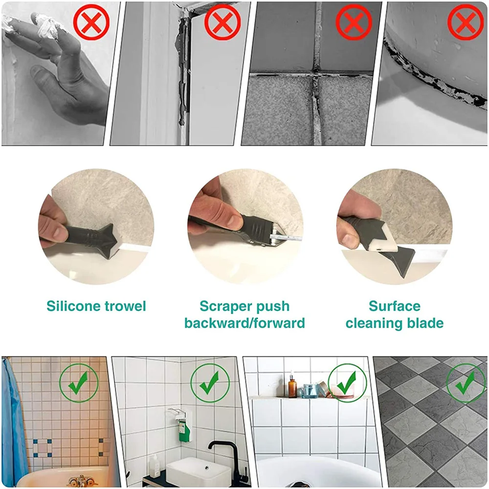 Silicone Caulking Tools Sealant Finishing Tool Grout Remove Scraper Caulk Remover Glass Glue Angle Scraper for Bathroom Kitchen images - 6