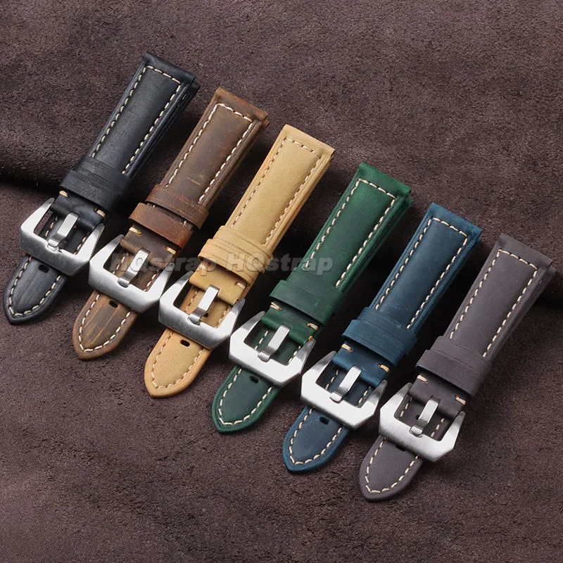 Timeless Crazy Horse Leather Watch Strap - Distressed Retro Cowhide Bracelet