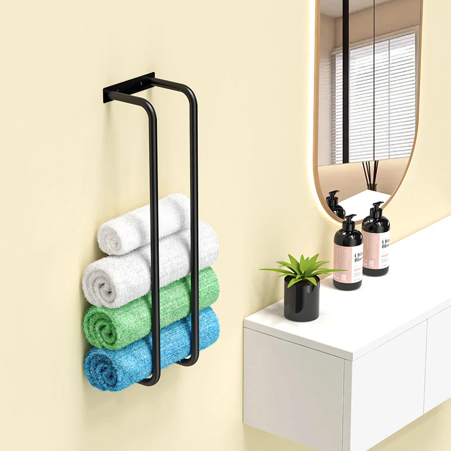 Nordic Style Metal Towel Rack Wall Mounted Bathroom Storage Shelf Shower Towel Holder One-Piece Design for Organizing Bathrooms