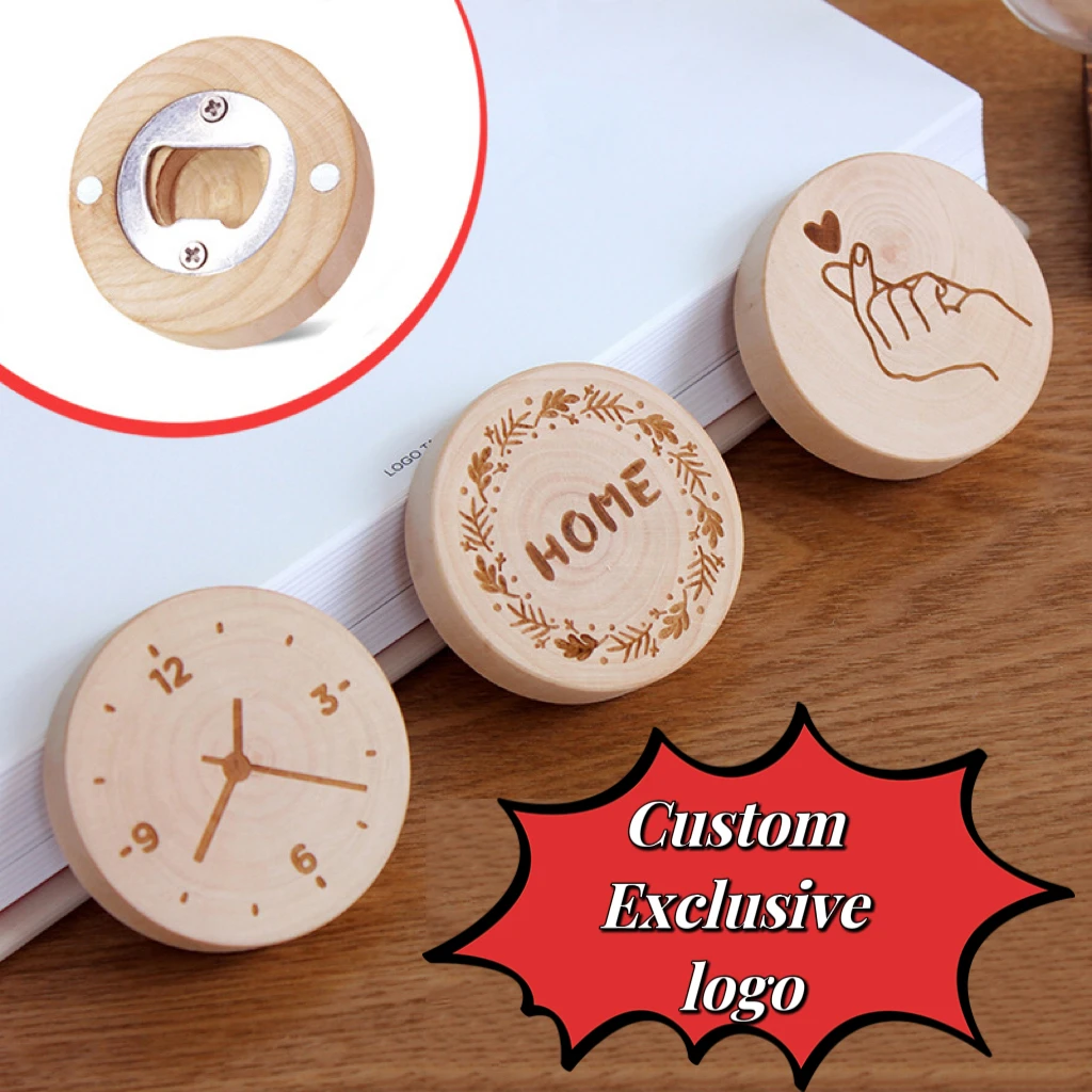 

20Pcs Custom Exclusive logo Wedding Favor Bottle Opener Fridge Magnet Wooden Magnetic Bottle Opener Wedding Gift Souvenir