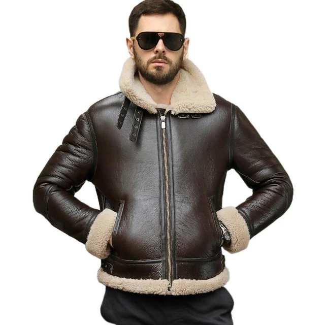 Mens Brown Hooded B3 RAF Aviator Sheepskin Shearling