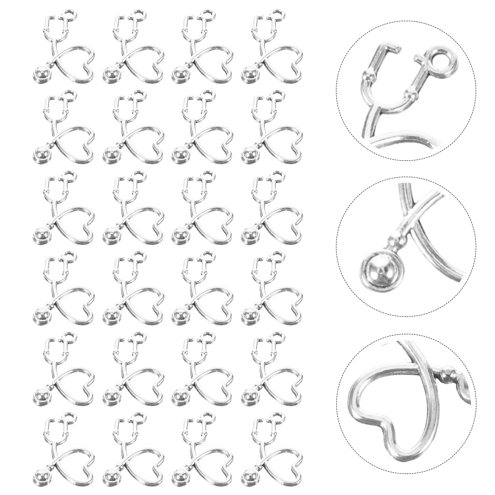 

50 шт. подвески из сплава в форме сердца и стетоскопа, подвески «сделай сам», аксессуары для изготовления ювелирных изделий, ожерелья, серьги (серебро)