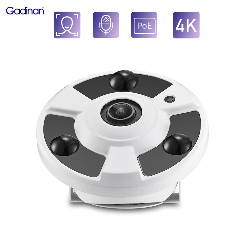 

Gadinan 4K 8MP POE IP Camera Audio 1.7MM Fisheye Lens 180 Degree Wide Angle Panoramic Security Protecion CCTV Home Surveillance