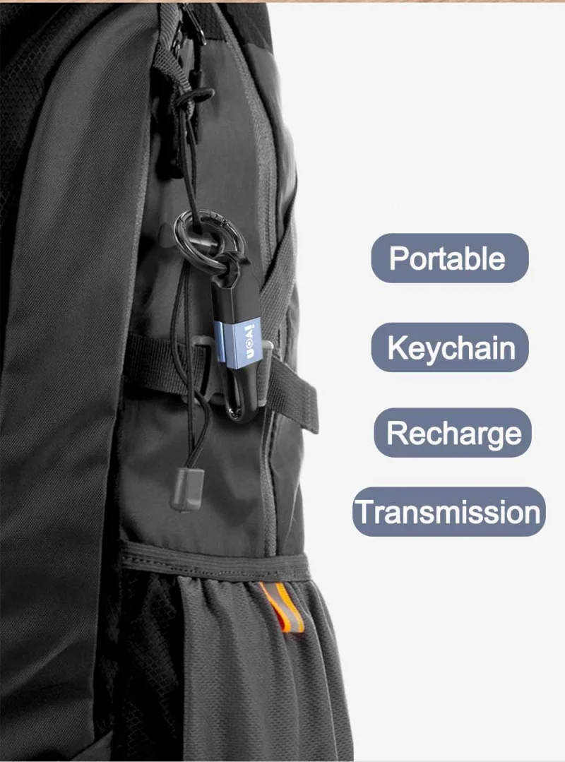 Portable Keychain USB Data Cable 2 in 1 3A Mini USB to Type-C LIGHTNING Micro USB Fast Charging Cable for iPhone Samsung Xiaomi