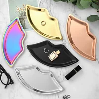 Korean Style 1PC Stainless Steel Lip Shaped Jewelry Storage Tray Home Cosmetics Metal Necklace Earrings Tray Kitchen Organizer 1