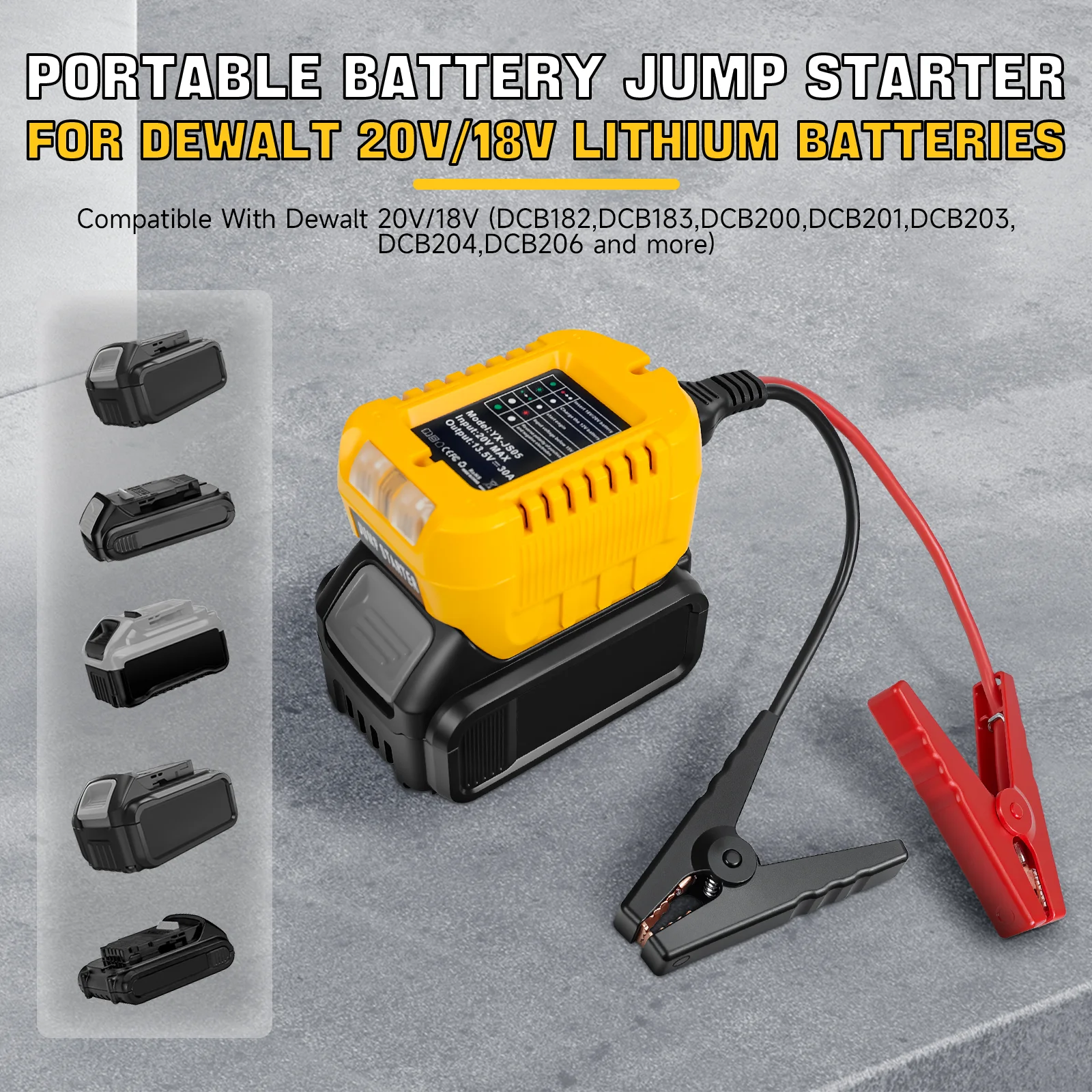 10AWG Jumper Cables with Adapter for Dewalt 20V Battery Portable Jumper Starter