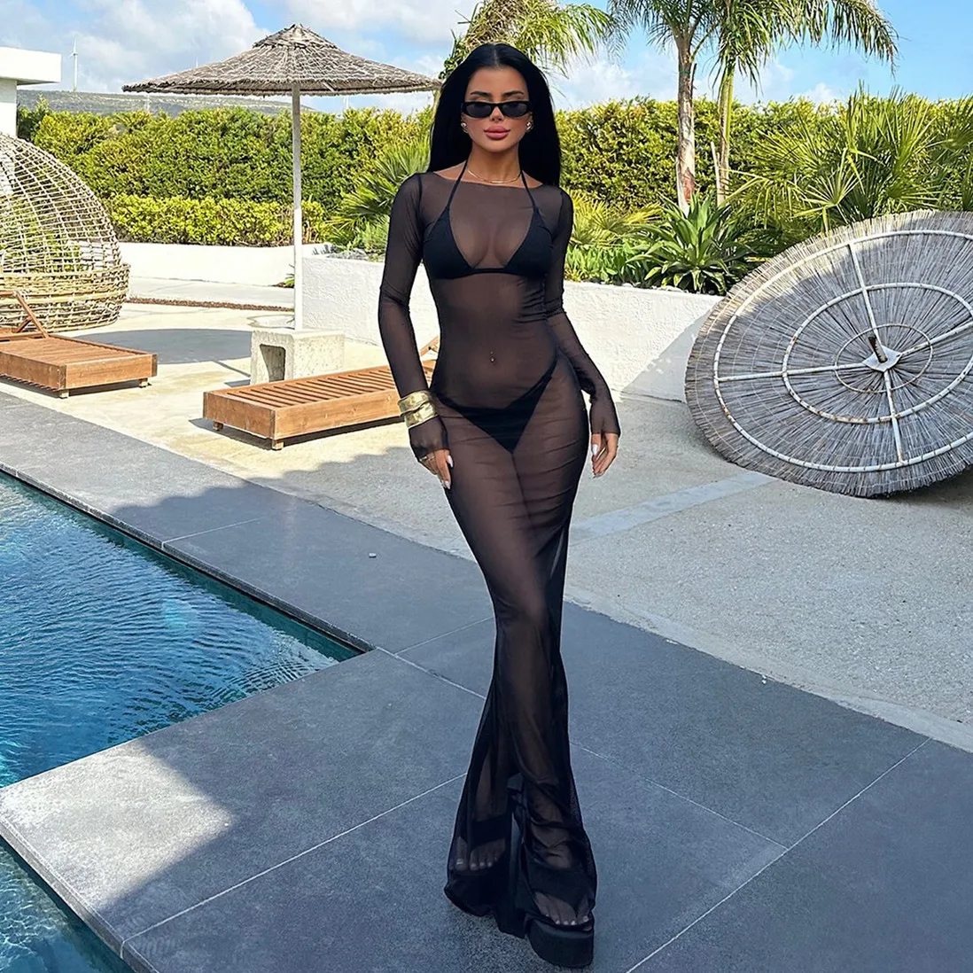 Robe Résille Rose Bébé - Bodycon Transparent - Pour Festival, Plage - Neuf