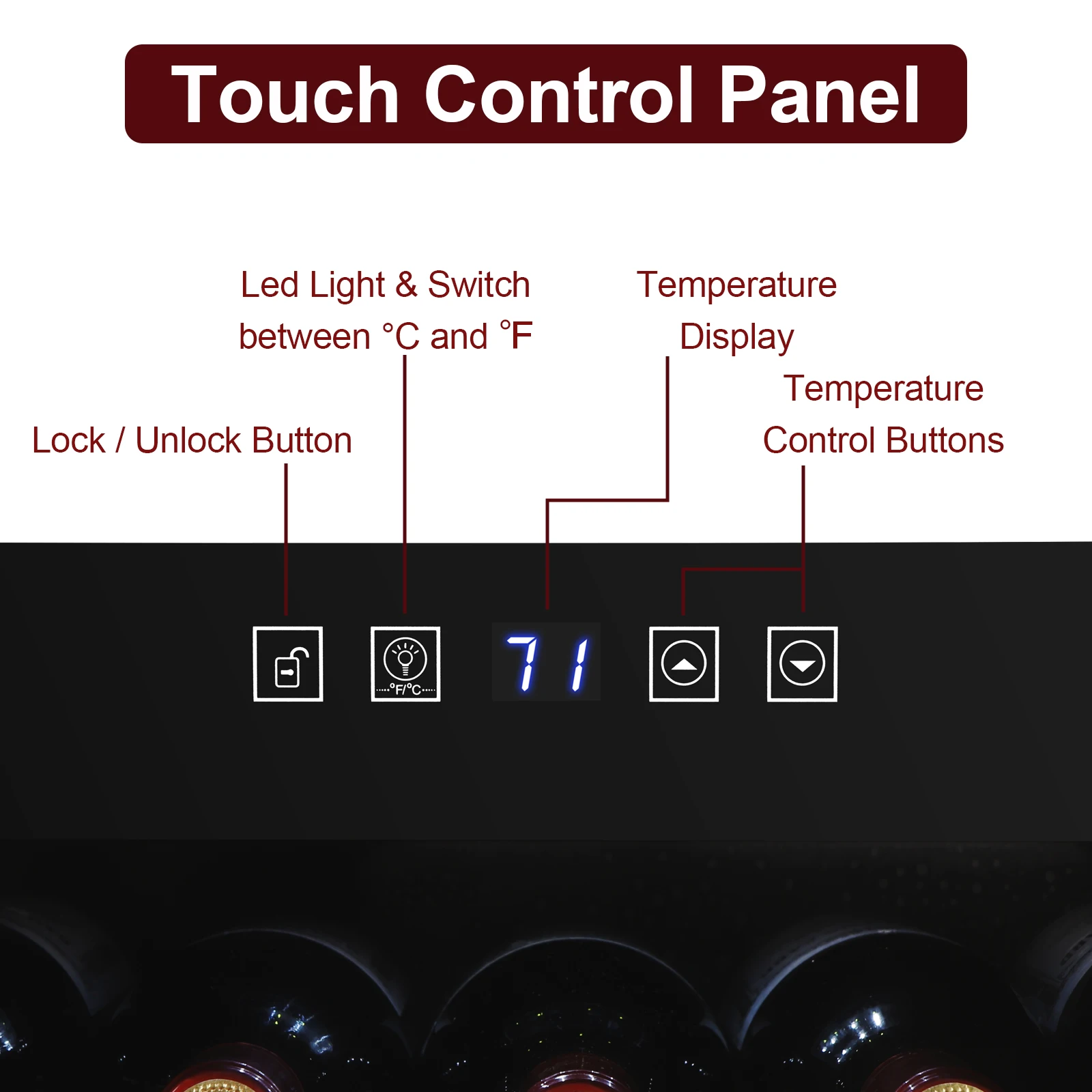 JC-48 115V 85W 1.7cu.ft/49l Electronic Wine Cabinet Cold Rolled Sheet Transparent Glass Door / 16Bottle with Display Black