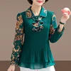 Elegant Long Sleeve Chiffon Printed Shirt for Women Korean Vintage All match Ruffles Spliced Slim