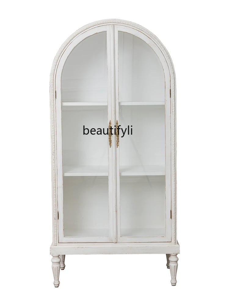 

French-Style Home Bookcase Floor Solid Wood Display Cabinet with Door Wall Living Room B & B Shelf Living Room Furniture