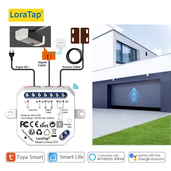 LoraTap WiFi Garage Door Opener Control Wired Sensor Contacts Tuya Smart Life Remote Control Work with Google Assistant Alexa 1