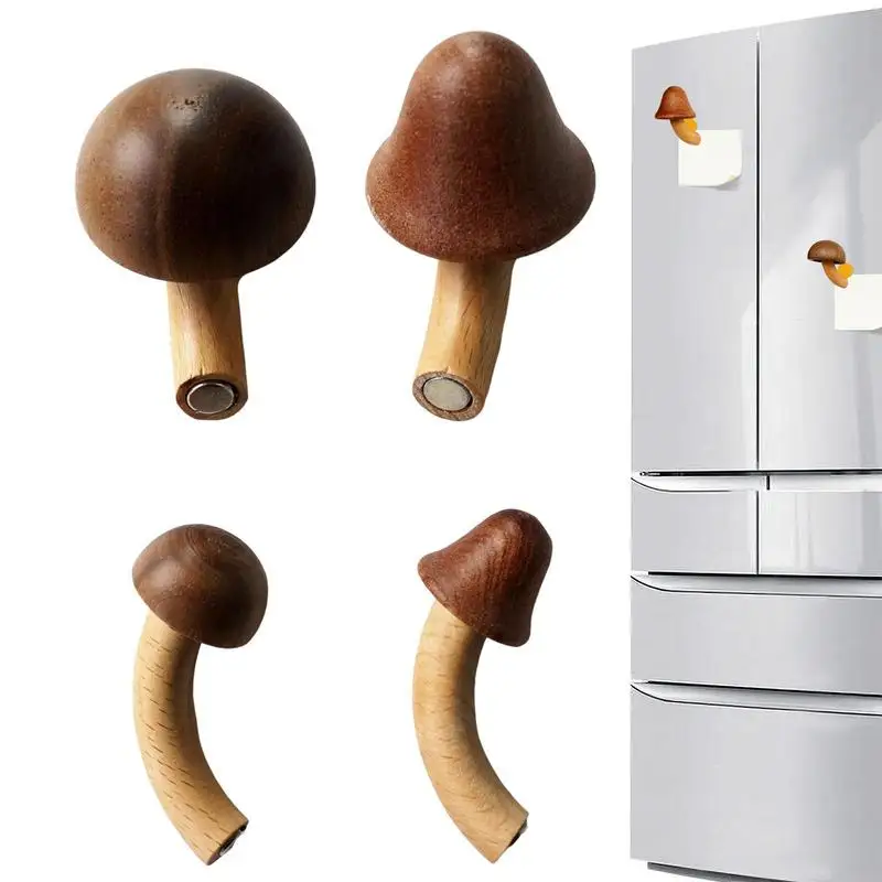 

Mushroom Fridge Magnet New Creative Refrigerator Magnets 4 Pcs Fridge Magnets Cute Wooden Sticker Home Kitchen Decorations
