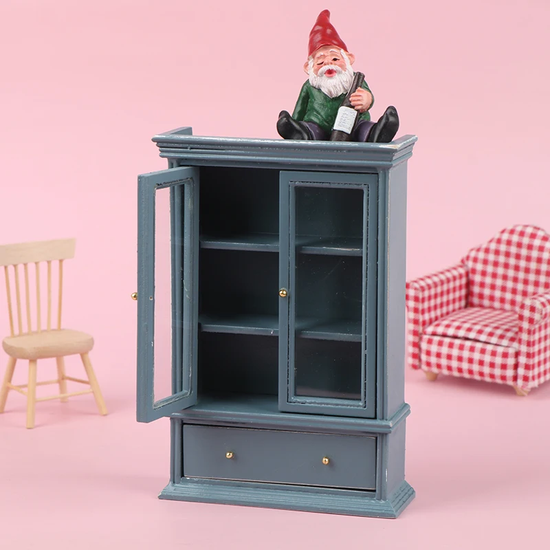 1:12ドールハウスミニチュアキャビネット本棚ヘイズブルー