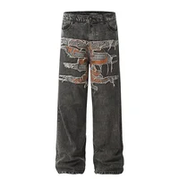 24FW Heavy Fabric Y/PROJECT Jeans Men Women High Street Vintage Washed Black Patch Embroidery Denim Pants Oversized Trousers 2