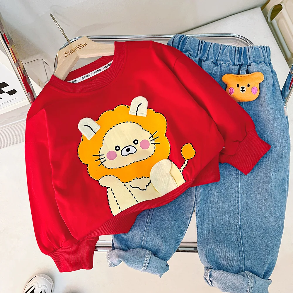 

New 2023 Cute Cartoon Design Baby Toddlers Clothes Outfit Sets Long Sleeve Hoodies + Pants 2pcs Set Kids Boys Girls Clothing Set