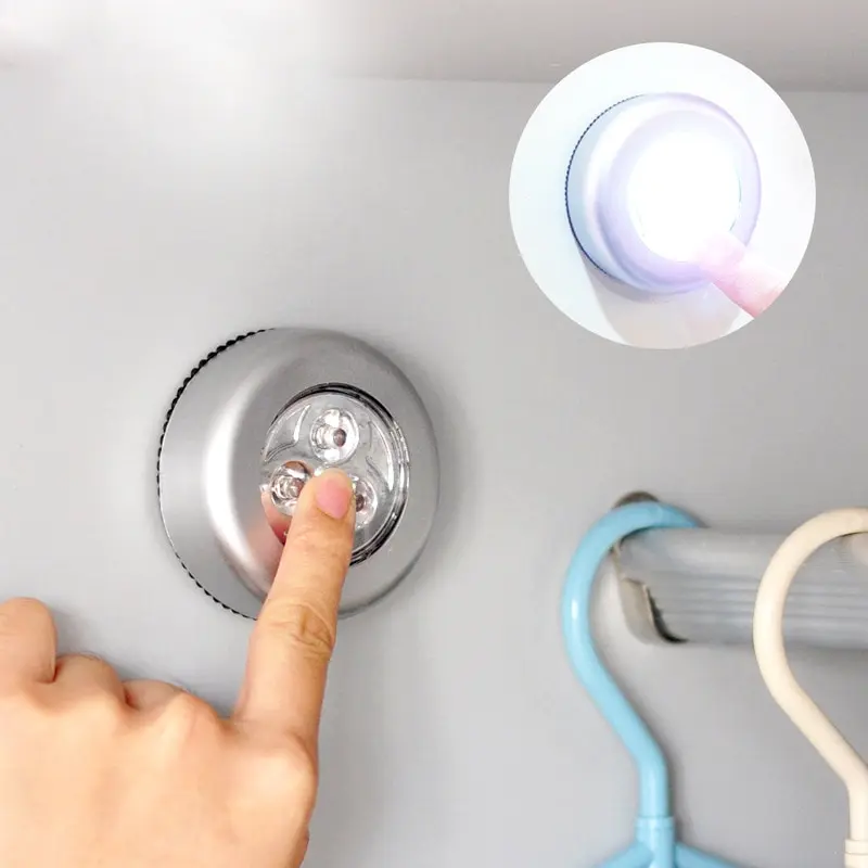 LED Night Light Creative Round Touch Lamp 3led Hand Pressing Car Bedside Wardrobe Reading 2pcs