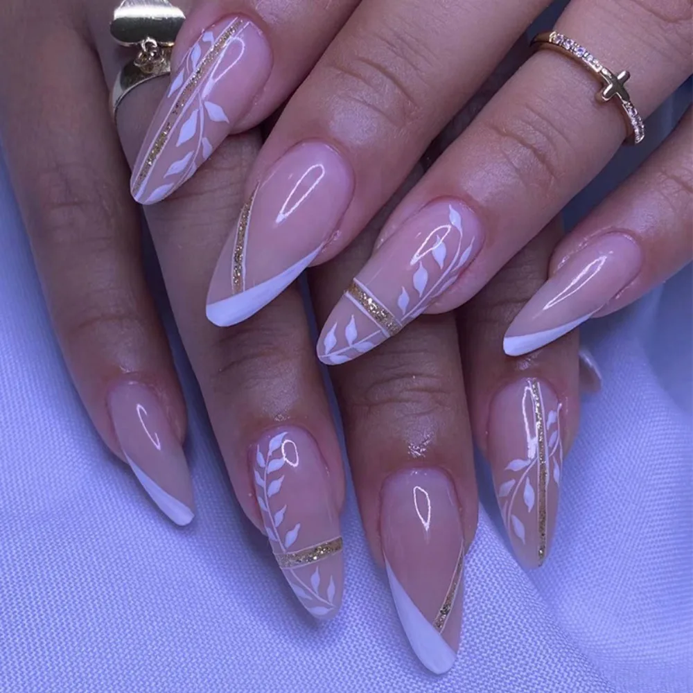 Waterproof Valentine's Day French Fake Nails Wearable Manicure Christmas Almond False Nail Full Cover Nail Tips Girl