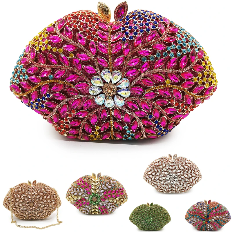 

9 цветов Fushcia/желтая женская сумка-клатч с разноцветными кристаллами