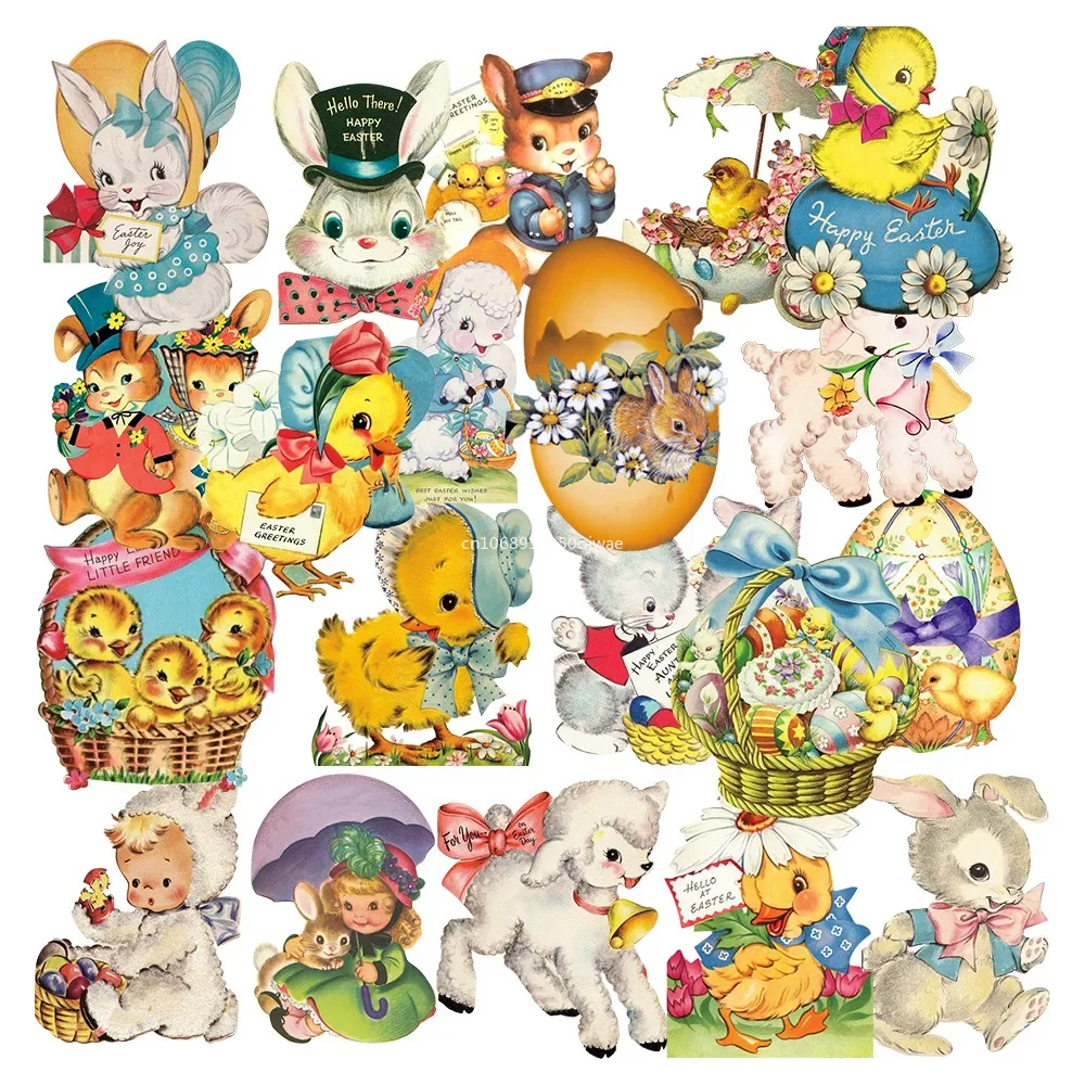 25pc Easter Vintage Sticker Cartoon Cute Easter Bunny Chicks Egg Stickers Self-Adhesive Decal Novelty Party for Kid Gifts