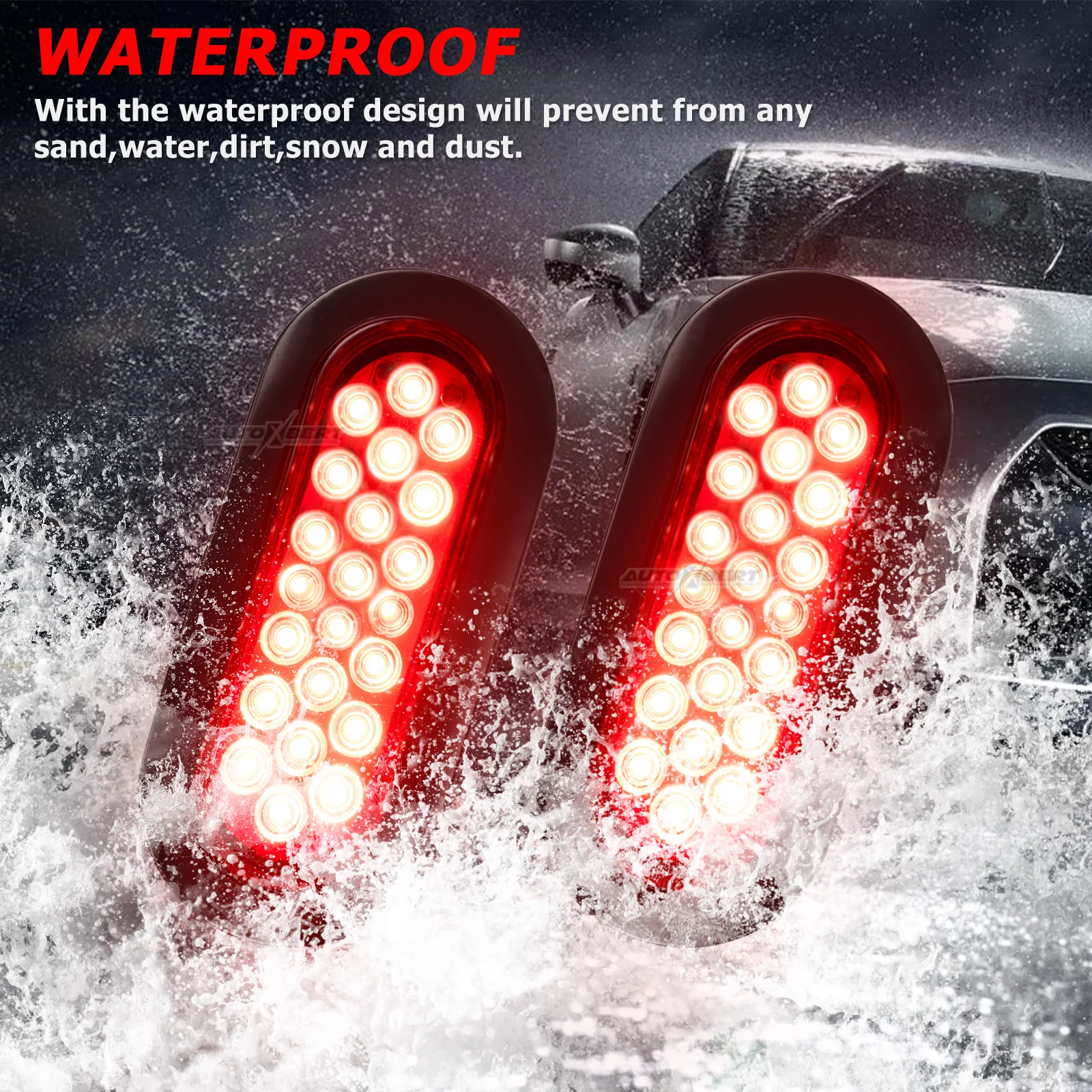 2pcs 6'' Car LED Oval Tail Light Upgrade Rear Brake