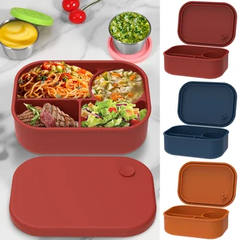 Boîte à Bento en Silicone de 500ml, récipient de stockage des aliments Portable, boîte de repas de voyage étanche avec 4 compartiments, coffre-fort pour micro-ondes pour la maison 1