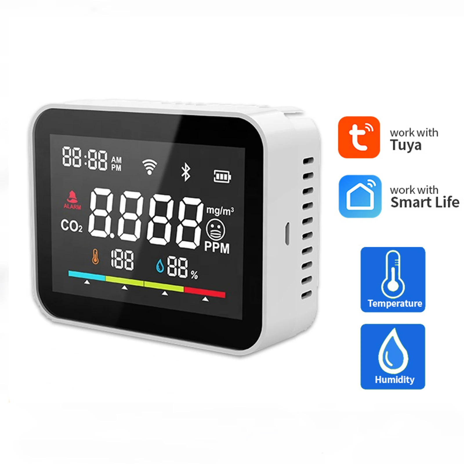 Tuya Wi-Fi สมาร์ท CO2 เมตรกล่องที่ถูกต้อง Real Time Indoor SMOKE ALARM Air คุณภาพ Monitor ความปลอดภัยคาร์บอนไดออกไซด์เซ็นเซอร์เครื่องตรวจจับ 1
