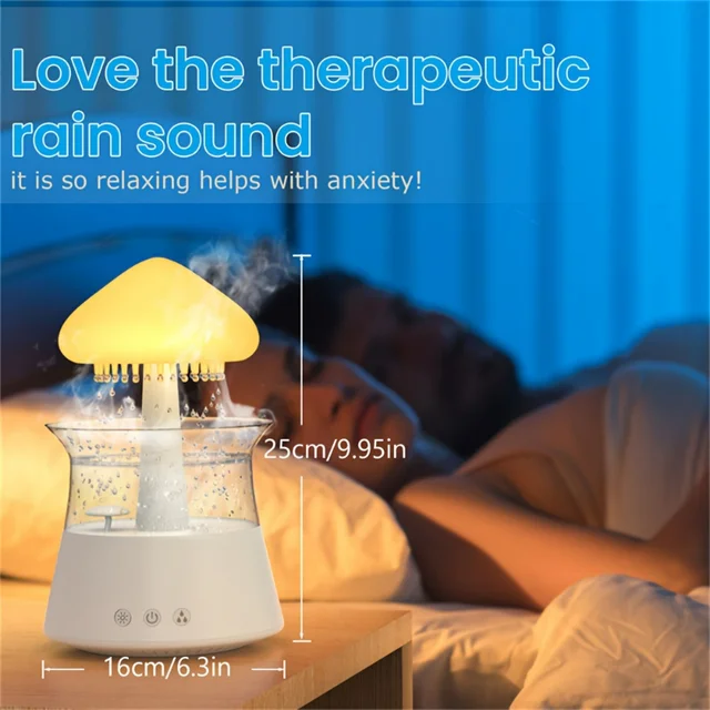 7-Colour Variable Cloud and Rain Humidifier with Remote Control - Vaporizer Humidification, Water Drop, Waterfall Light, Mushroo 3