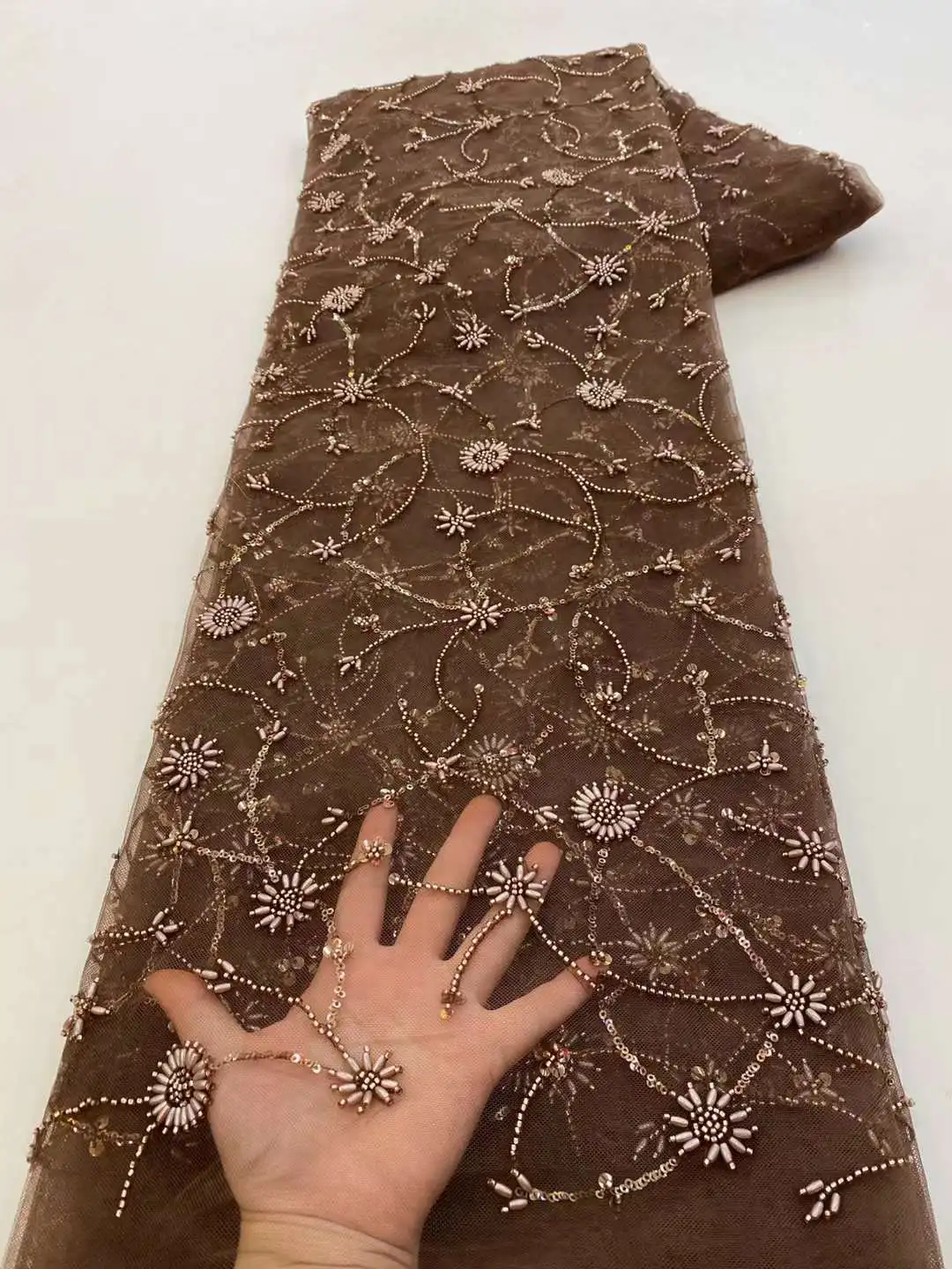 

African Lace Fabric 2023 Soft High Quality Sequin beads Lace French Nigerian Lace Tulle Mesh Fabric For Wedding Sewing XZ48AB