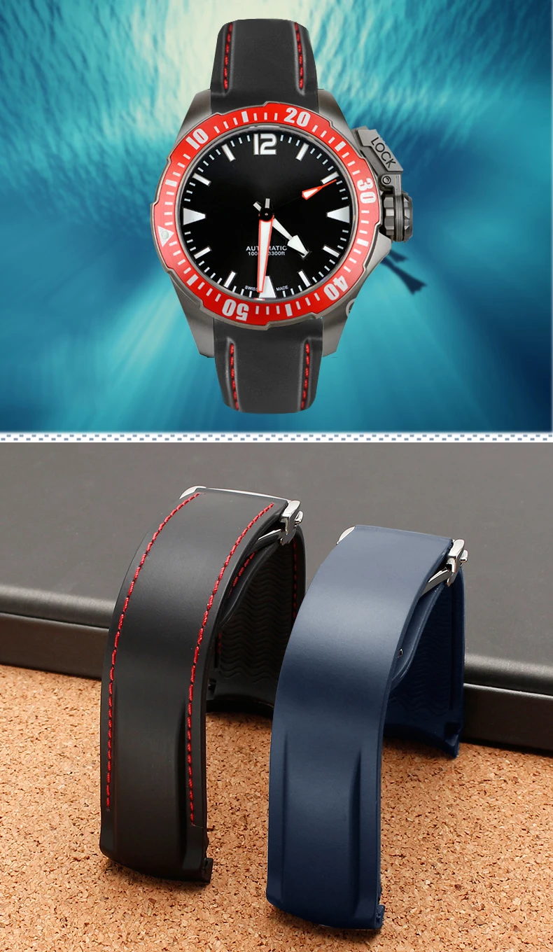 20mm 22mm Curved End Rubber Watchband For Hamilton Kaki Frogman H777050 H778050 Strap Diving Silicone Watch Band Bracelet
