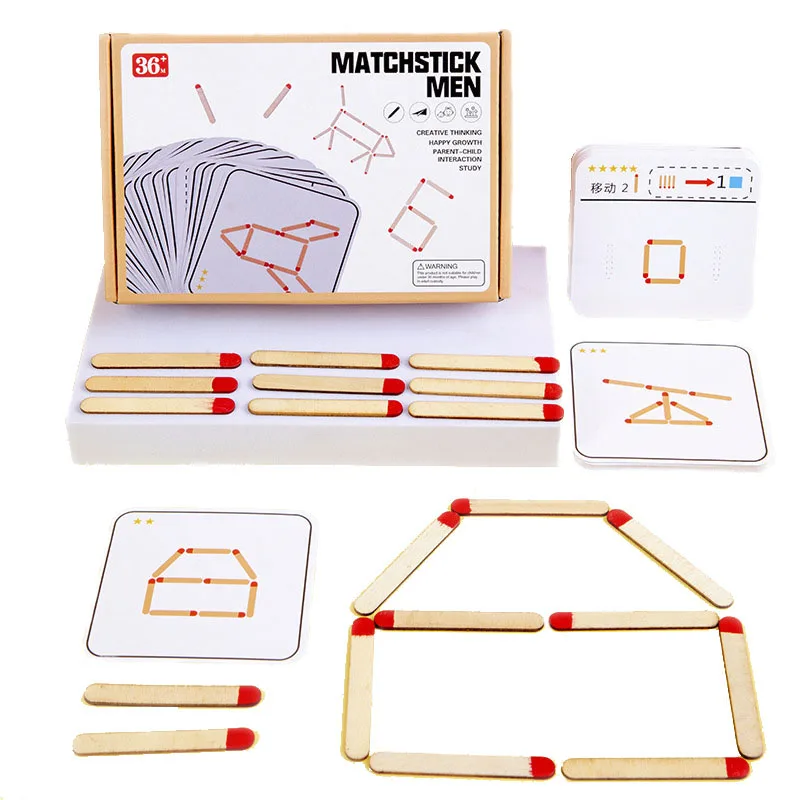 

Montessori Matches Puzzles Game Wooden Toys DIY Math Geometry Board Game Thinking Match Logic Training Educational Toys For Kids