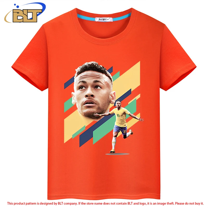 

Neymar avatar printed children's clothing children's summer short-sleeved orange top sports T-shirt for boys and girls