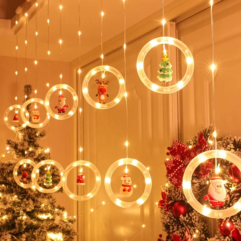 Guirnalda de luces LED navideñas para habitación, lámpara de cortina con enchufe USB, decoración de Papá Noel con forma de estrella para dormitorio, sala de estar y ventana