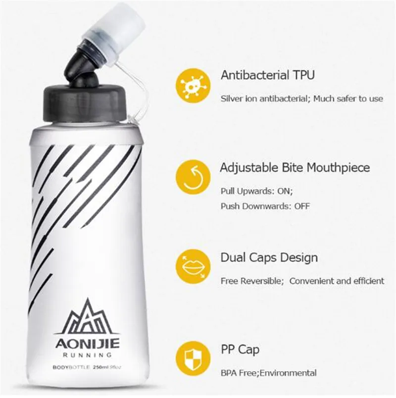 AONIJIE Foldable Soft Flask Hydration 250ml 420ml Water Bladder BPA Free Water Bottle For Running Outdoor Marathon Cycling Trail sports water bottle,portable water bottle,sports water bag
