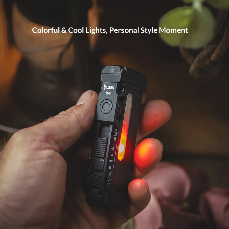 WUBEN X4 EDC 플랫 손전등(RGB 라이트 포함) 1500 루멘 미니 손전등(전술 스위치 포함) 자기 IP68 휴대용 포켓 선물