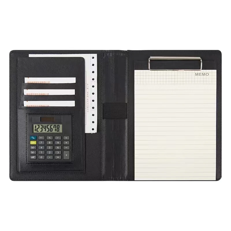 PU Leather Padfolio A5 Document Portfolio Folder Multifunction Business Conference Folder With Calculator