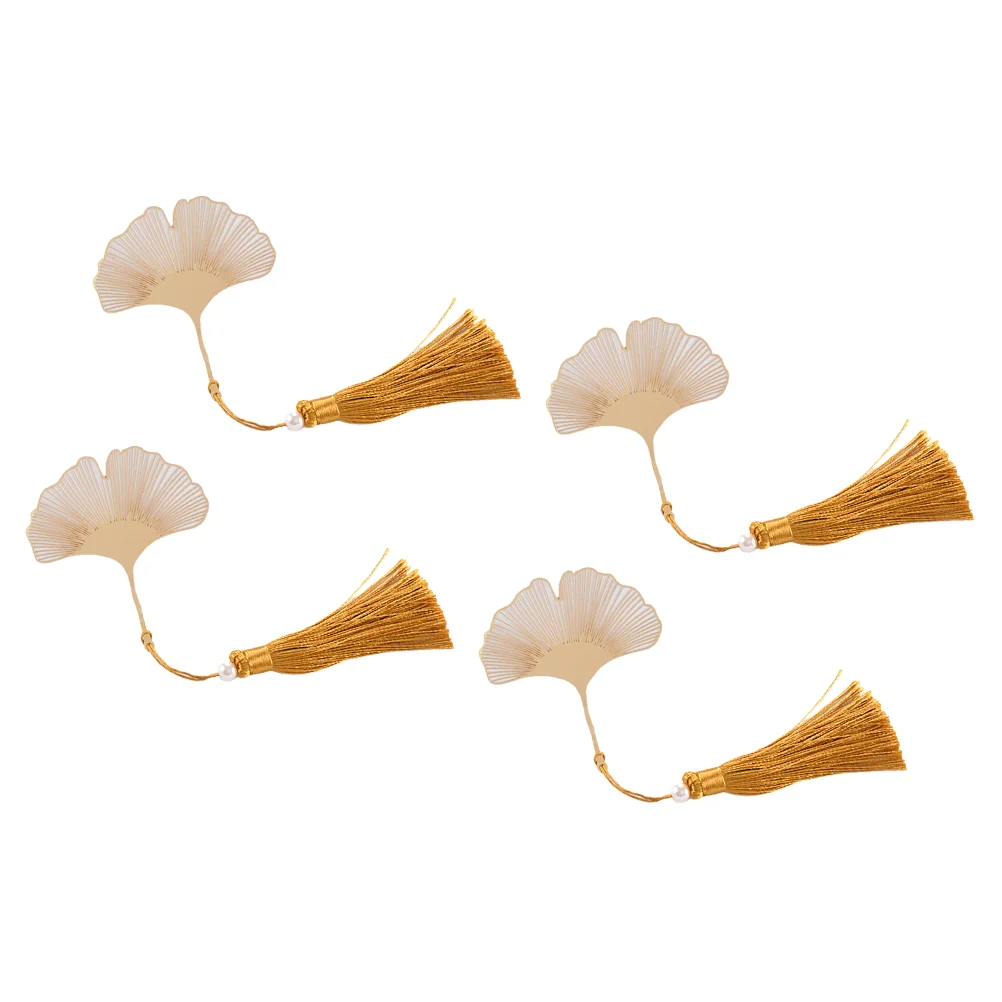 

4pcs Creative Chinese Style Ginkgo Vintage Vintage Vintage Vintage Vintage Bookmarks Beautiful Tassel Brass Hollow Bookmark