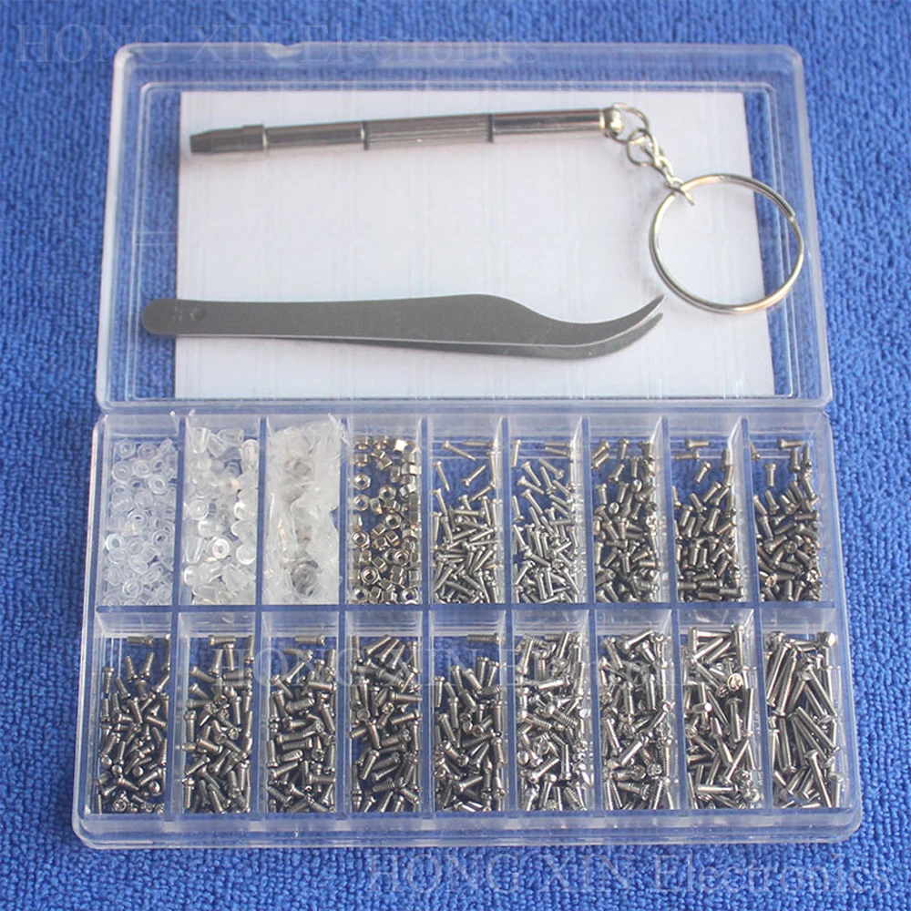 1000pcs Stainless Steel Screw Sunglass Watch Spectacles Phone Glasses Screws Nuts Screwdriver Home Repair Box Combination Set
