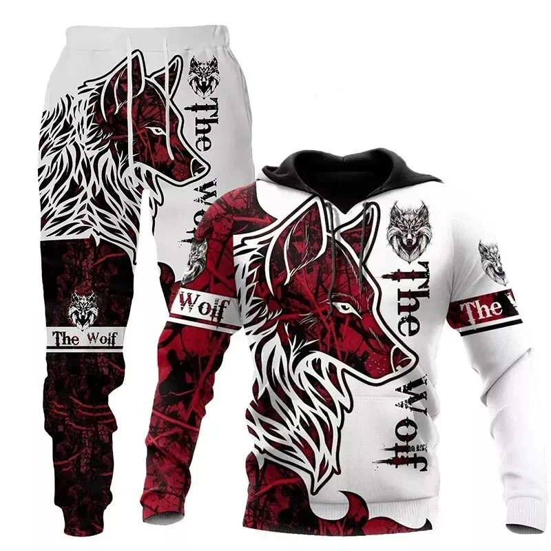New Hoodie Sets Pullover Wolf Graphic 3D Printed Pants Suit  Autumn Casual Sweatshirt Tracksuit Set Fashion Men's Clothing Suit 5