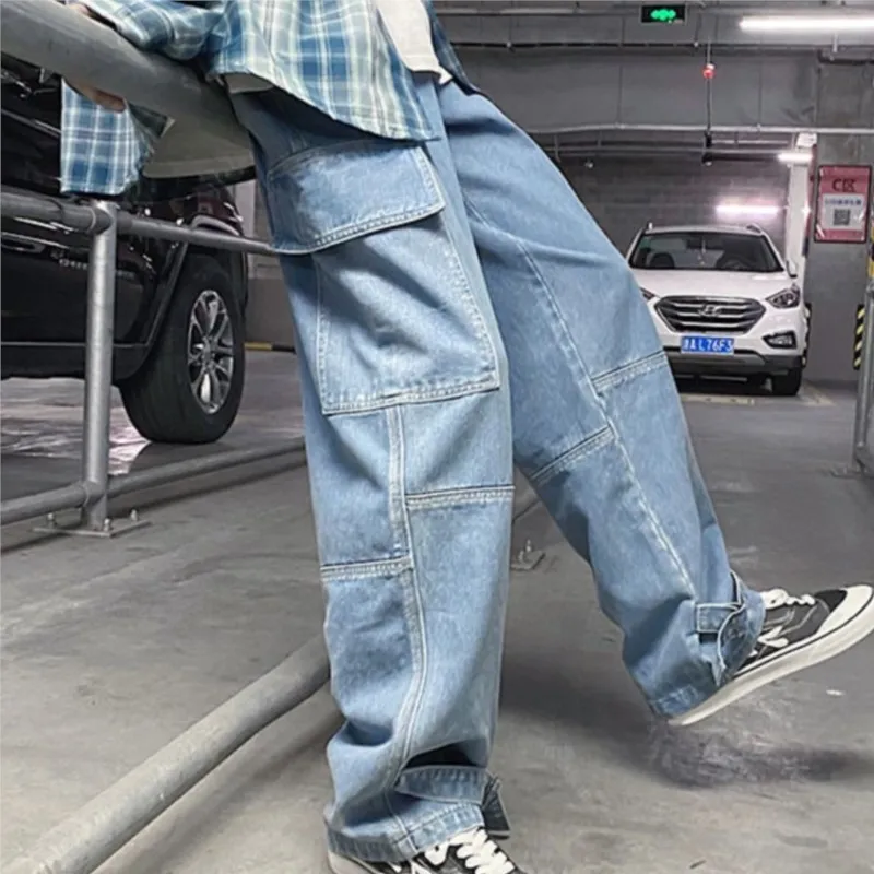 Cargo jeans Men Loose Straight Baggy Men's Jeans Mopping pants hip hop Streetwear Skateboard Neutral denim Wide Leg Denim pants men jeans,mens jeans,jeans trousers,denim trousers,cargo pants