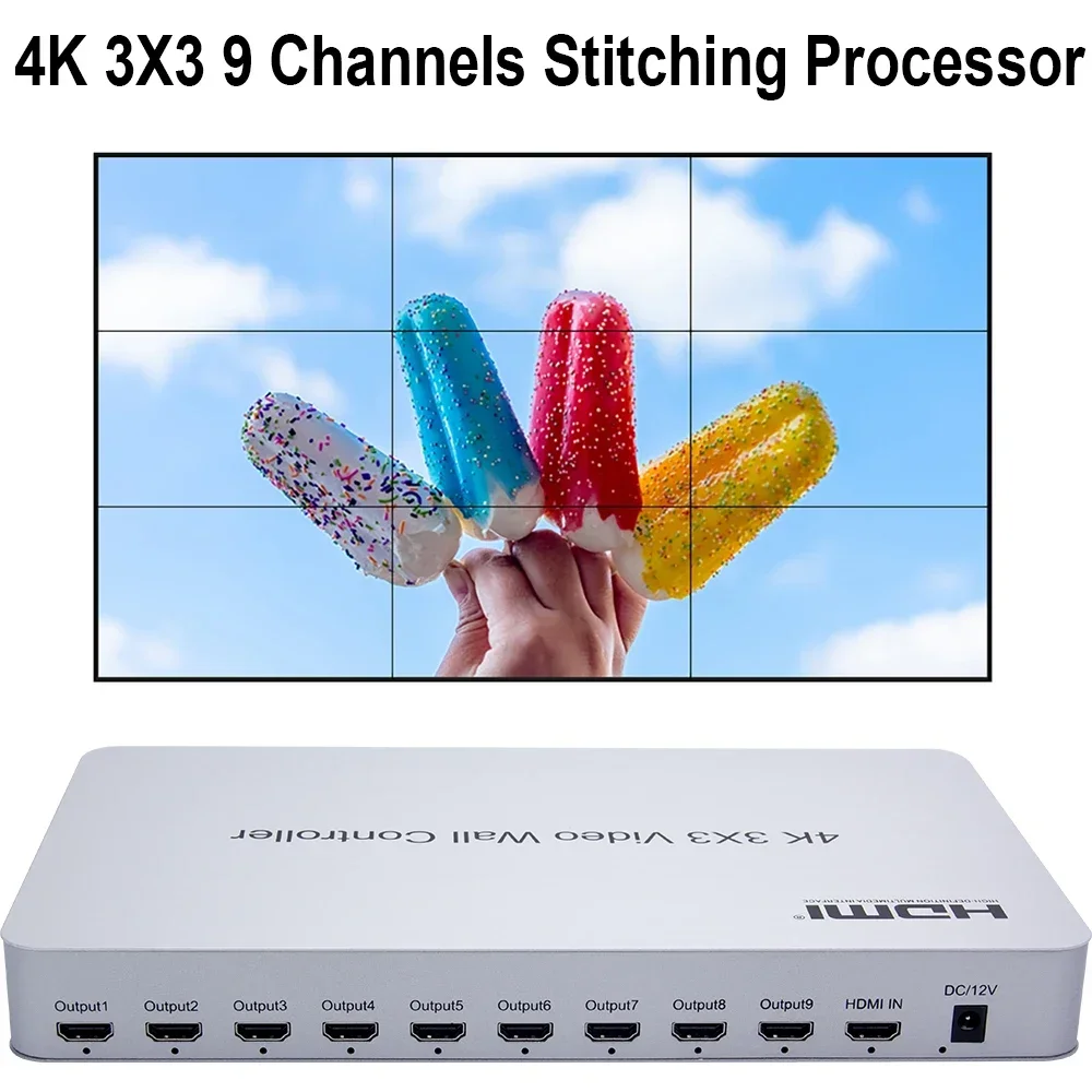 

4K 3x3 HDMI Video Wall Controller 3 4 8 9 TV Splicer Box 1X2 1x4 2x2 2x3 2x4 3x1 3x2 4x1 4x2 Multi Screen Splicing Processor