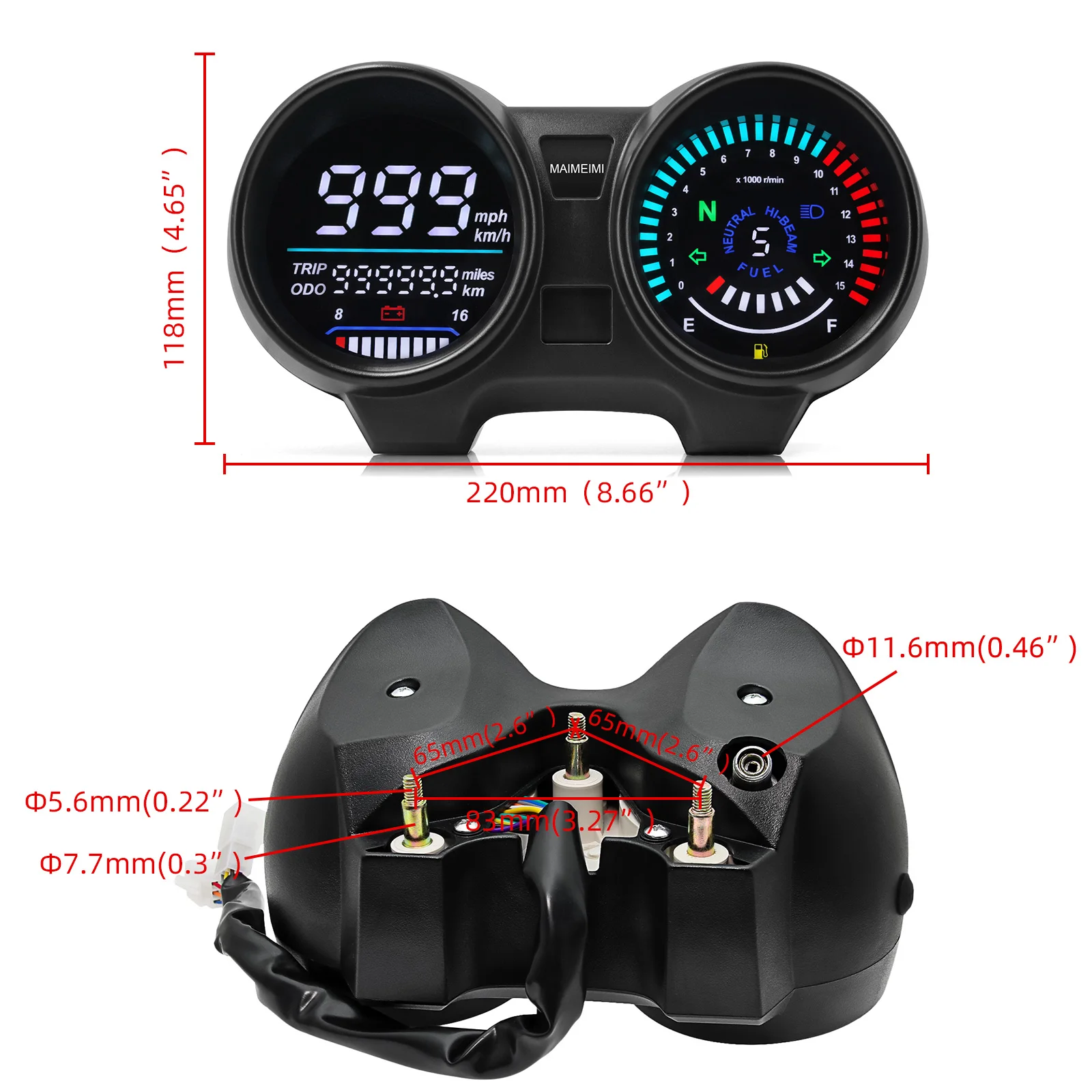 Motorcycle Dashboard Digital Tachometer Waterproof Red Fuel Gauge Turn Signal Lights for Brazil Digital Panel Titan 150