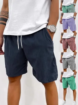Vintage Cargo Shorts Men's Summer Trendy Retro Corduroy Short Pants Men's Casual Solid Color Shorts Sports Breathable Sweatpants 1