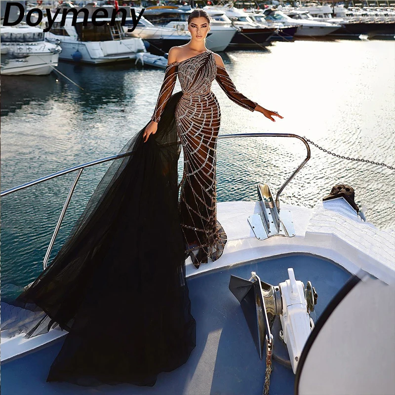 

Doymeny Luxury Prom Dress2023 Sequin One Shoulder Beaded Mermaid Cocktail Formal Evening Party Gownsفساتين السهرةvestido de gala