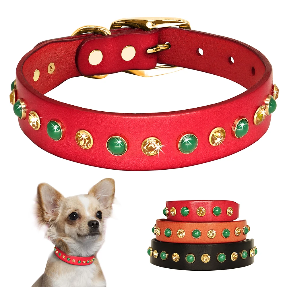 Leather Pet Dog Collar Bling Rhinestone Puppy Cat Collars Cute