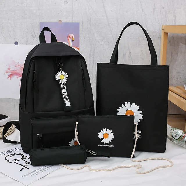 4 Pcs Floral Canvas Tote Bag for Women Teenagers Minimalist