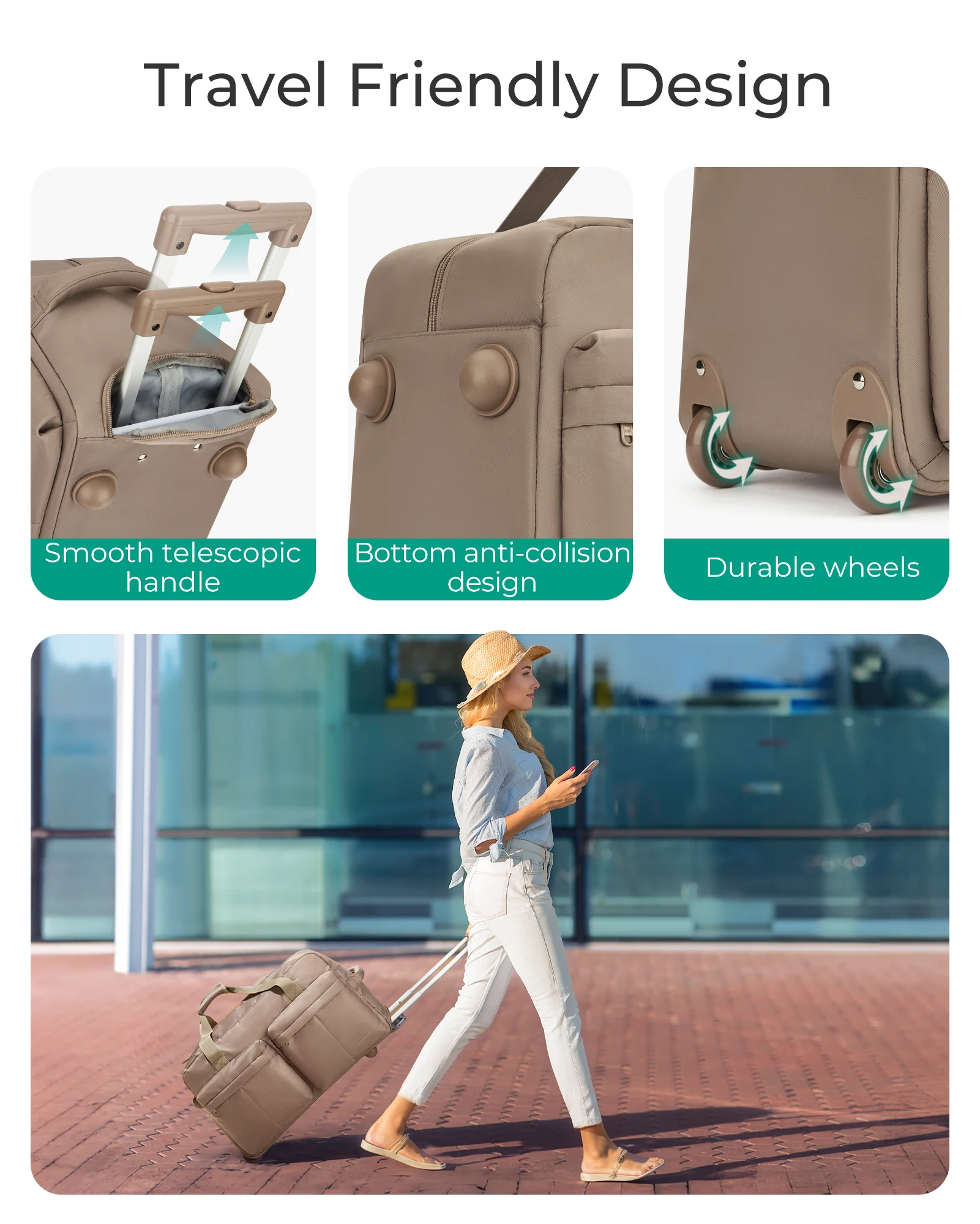 BAGSMART Travel Bag with Wheels Rolling Carry On Duffel Bags