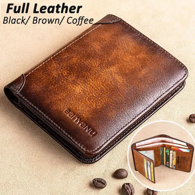 Portefeuille en cuir véritable pour hommes, design d'affaires rétro, protection Rfid, porte-cartes court, porte-monnaie, sac d'argent, sac à main 1