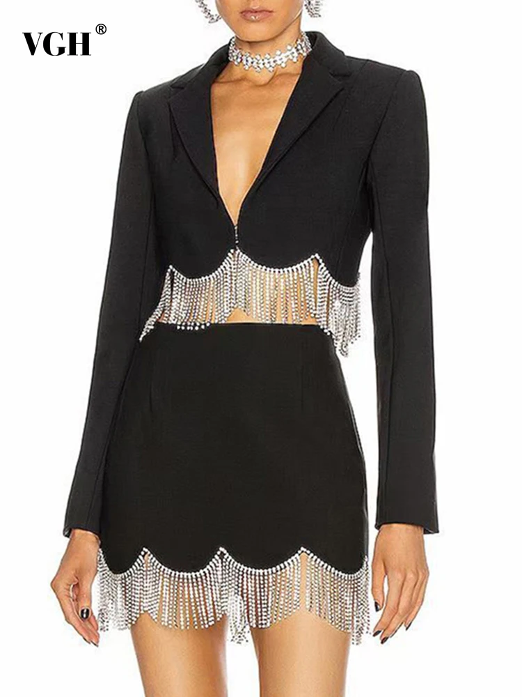 2 Pcs Set V-neck Long Sleeve Spliced Blazer Set