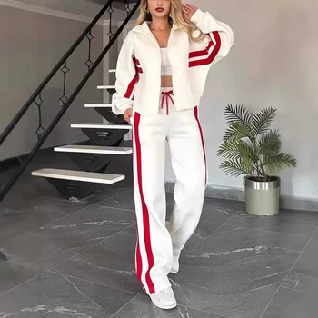 Women Two Piece Set Pants Sets Striped Jacket Matching Sets Y2k Tops Tracksuit Autumn Spring Long Pant Casual Outfit Suits 2025 1